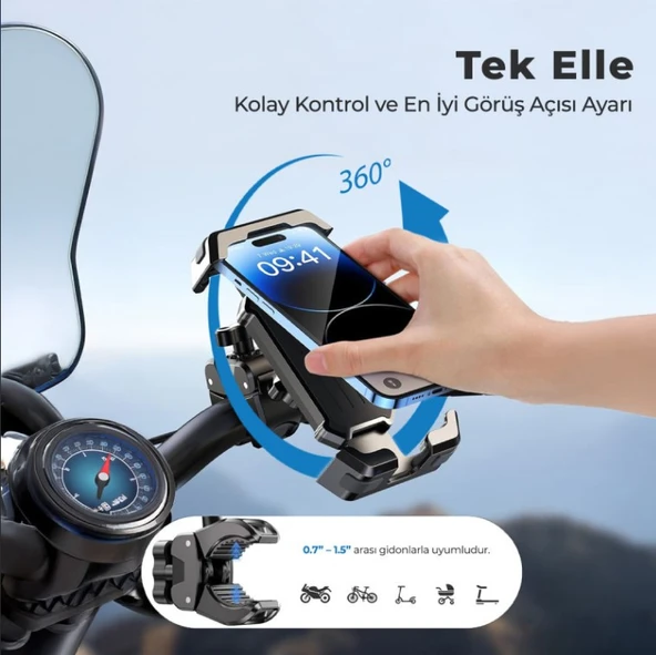 WOYAX by DEJİ Holdy Motosiklet Bisiklet ATV Scooter Bağlantılı Telefon Tutucu Tutacağı Gidon Siyah - 2
