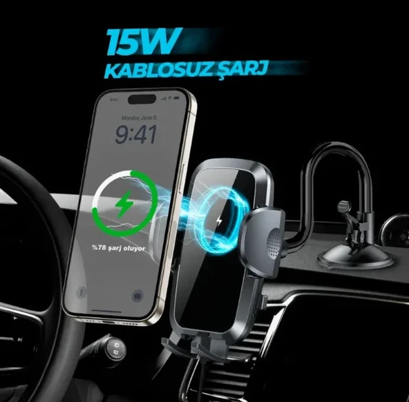 WOYAX by DEJİ WY-HR08 15W Kablosuz Şarjlı Vantuzlu Araç İçi Telefon Tutucu Vakumlu Akrobat Araba Tel - 2