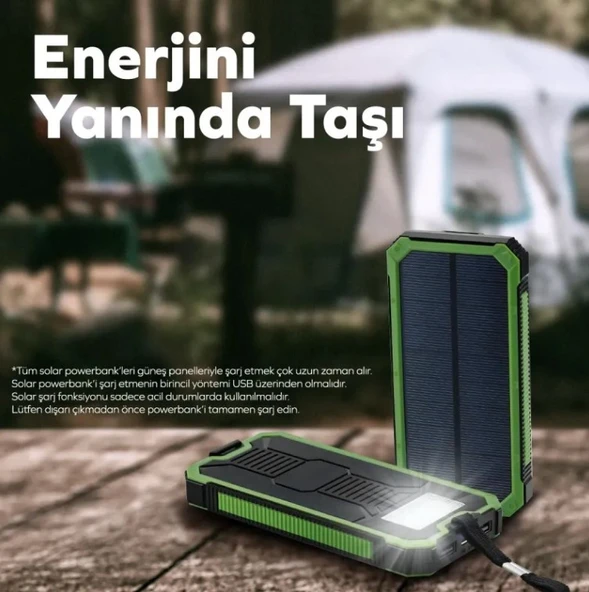 DEJİ DJ-OL2 10000mAh Led Işıklı Güneş Enerjili Solar Taşınabilir Powerbank Şarj Cihazı Yeşil - 3
