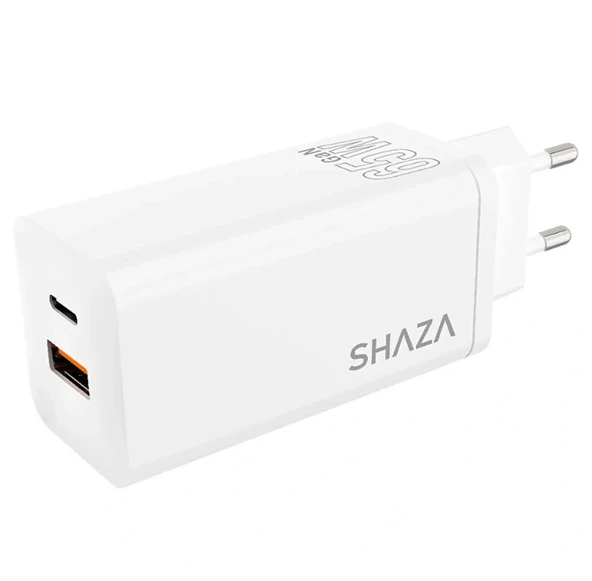 SHAZA USB-C 45W to USB-A 18W Çift Çıkışlı USB QC3.0& Type-C PD 65W Şarj Adaptörü