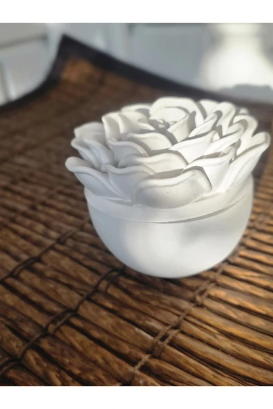 DEKOPOR Dekoratif Gül Seramik Kapaklı Mumluk | Zarif & Kokulu Dekor Mum - 6