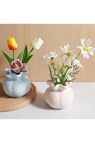 DEKOPOR Dalga Formlu El Yapımı Taş Tozu Vazo - 3