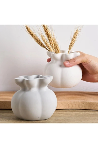 DEKOPOR Dalga Formlu El Yapımı Taş Tozu Vazo