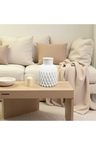 DEKOPOR Minimalist Dalga Desenli Seramik Mini Vazo | Modern Dekor Parçası - 3