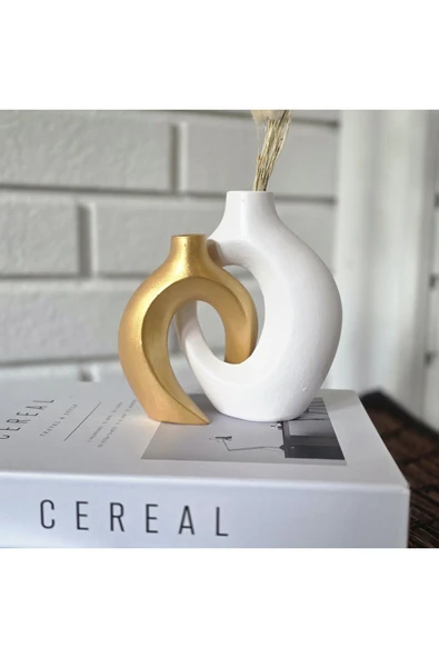 DEKOPOR "Eterna" Modern Dekoratif Taş tozu Vazo Seti Gold serisi - 3