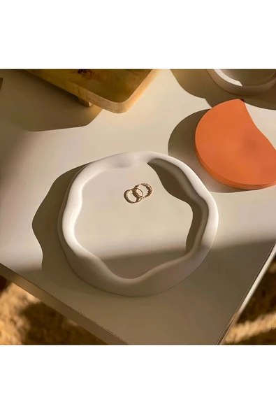 DEKOPOR Organik Form Taş Tozu Dekoratif Tepsi (OVAL) - 3