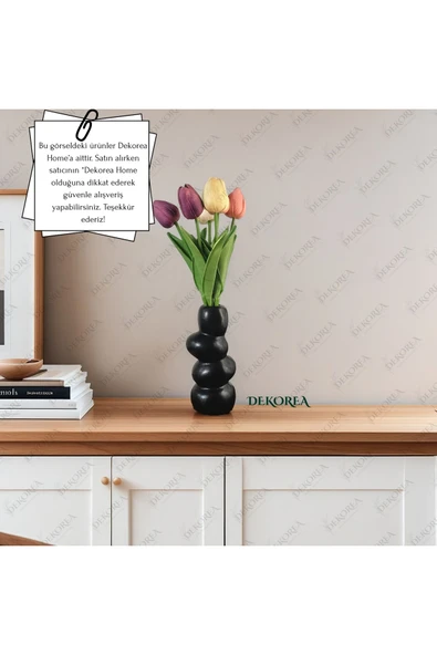 DEKOPOR Zen Seramik Dekoratif Vazo siyah