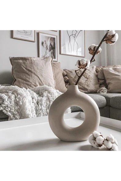 DEKOPOR Roa Loop El Yapımı Taş Tozu Dekoratif Vazo/ İskandinav Minimal Stil