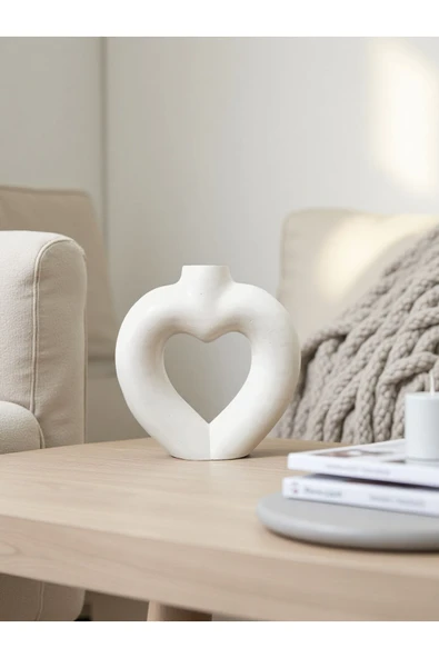 DEKOPOR Dekoratif Kalp Figürlü Seramik Vazo | El Yapımı Özel Tasarım - 7