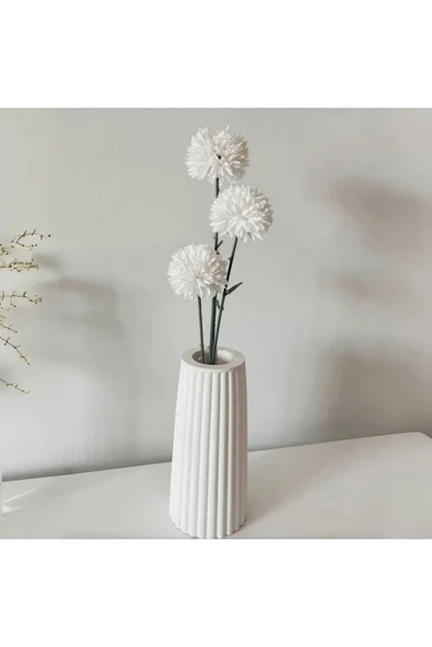 DEKOPOR Modern Seramik Dekoratif Vazo | Çizgili Minimal Tasarım - 4