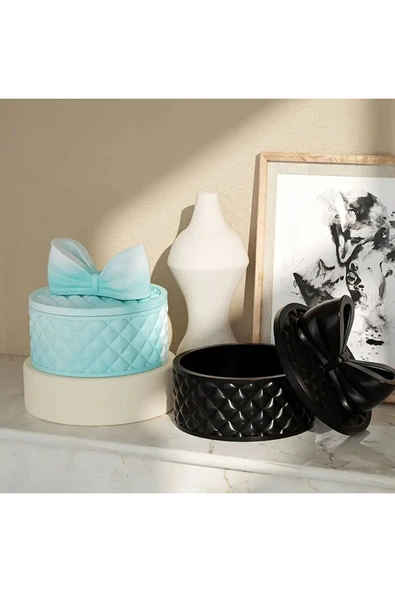 DEKOPOR Luxe Bow Yuvarlak Kapaklı Dekoratif Saklama Kutusu – Şık Organizer & Hediye Kutusu - 5