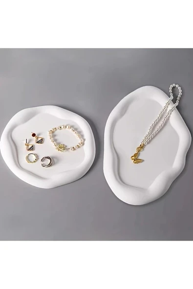 DEKOPOR Organik Form Taş Tozu Dekoratif Tepsi (OVAL) - 6