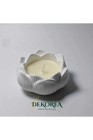 DEKOPOR Dekorea Home Lotus Taş Tozu Mumluk – El Yapımı Aromaterapi Mum - 5