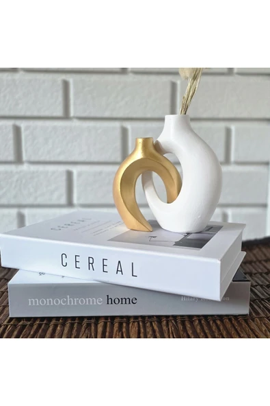 DEKOPOR "Eterna" Modern Dekoratif Taş tozu Vazo Seti Gold serisi
