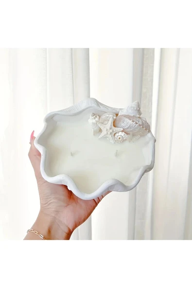 DEKOPOR Coastal Breeze | Deniz Kabuklu Dalga Formlu TAŞ TOZU Mum - 5