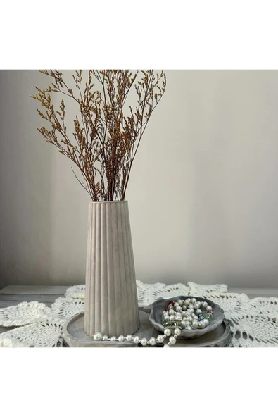 DEKOPOR Modern Seramik Dekoratif Vazo | Çizgili Minimal Tasarım - 3