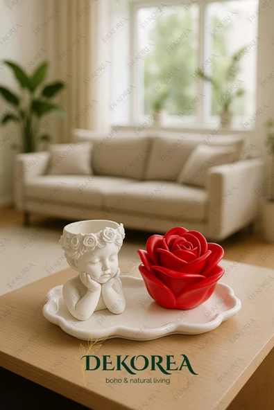 DEKOPOR “RoseCherub” Dekoratif Melek & Gül Serisi – Şık Sunum Tepsisi ile Sofistike Dokunuş - 2