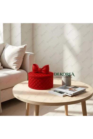 DEKOPOR Luxe Bow Yuvarlak Kapaklı Dekoratif Saklama Kutusu – Şık Organizer & Hediye Kutusu - 2