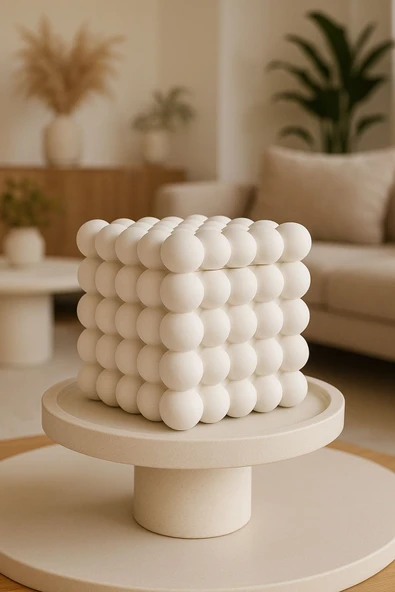 DEKOPOR Bubble Kare Beton Saksı & Kalemlik - Modern Minimalist Dekoratif Organizer - 8