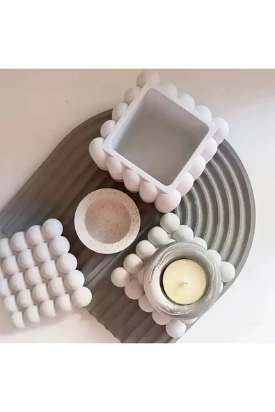 DEKOPOR Bubble Kare Beton Saksı & Kalemlik - Modern Minimalist Dekoratif Organizer