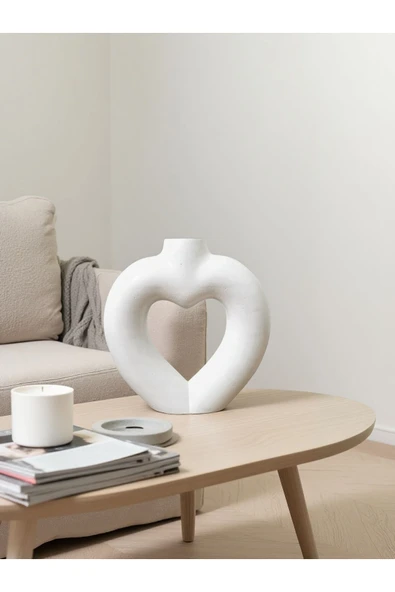DEKOPOR Dekoratif Kalp Figürlü Seramik Vazo | El Yapımı Özel Tasarım
