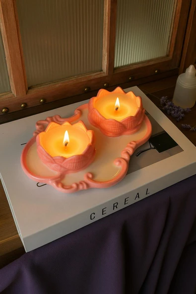 DEKOPOR Dekorea Home Lotus Taş Tozu Mumluk – El Yapımı Aromaterapi Mum - 2