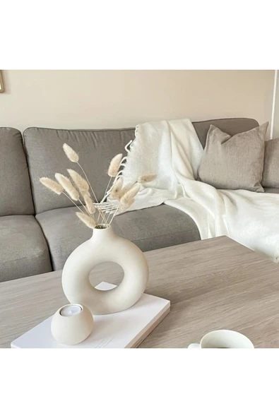 DEKOPOR Roa Loop El Yapımı Taş Tozu Dekoratif Vazo/ İskandinav Minimal Stil - 4