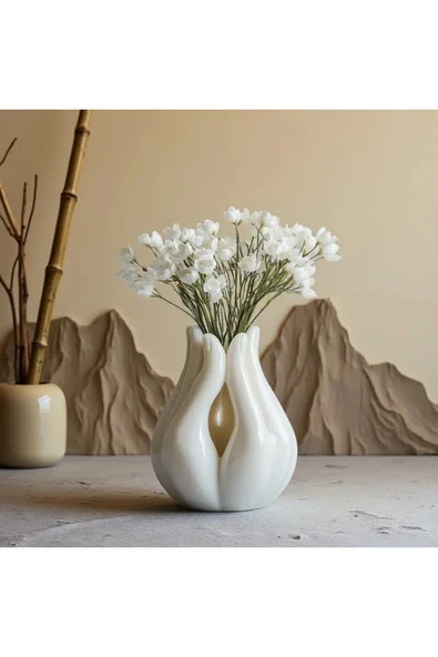 DEKOPOR Şık ve Zarif Dekoratif seramik tozu katkılı Vazo - 2