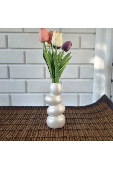 DEKOPOR Zen Seramik Dekoratif Vazo İNCİ - 5