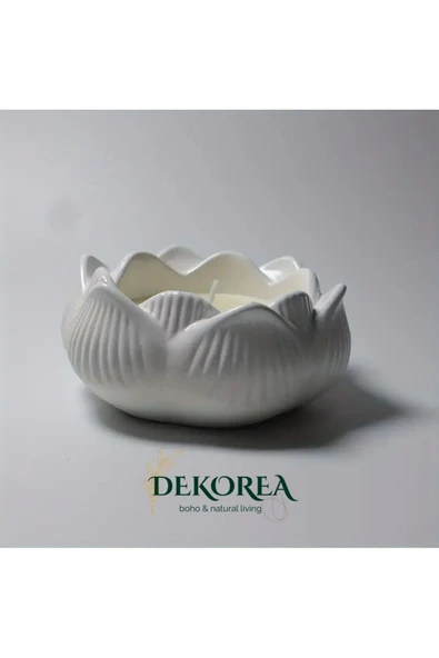 DEKOPOR Dekorea Home Lotus Taş Tozu Mumluk – El Yapımı Aromaterapi Mum - 3