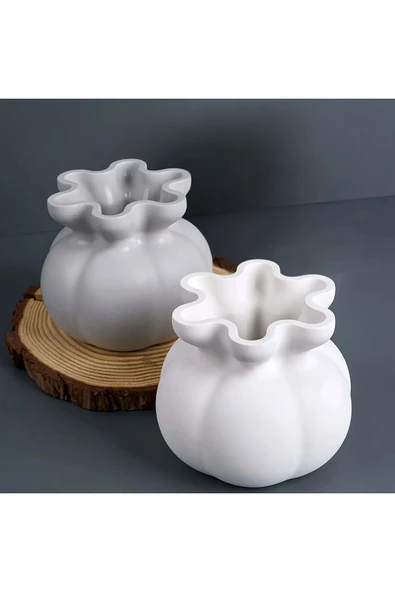 DEKOPOR Dalga Formlu El Yapımı Taş Tozu Vazo - 2