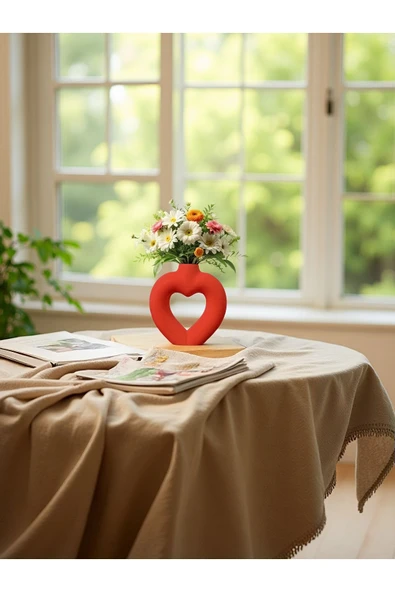 DEKOPOR Dekoratif Kalp Figürlü Seramik Vazo | El Yapımı Özel Tasarım - 4