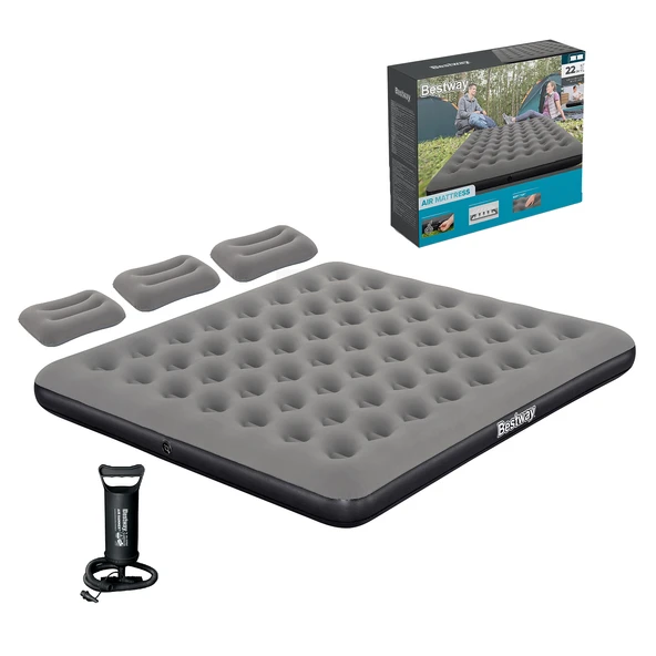 Bestway Ultra King 3 Kişilik Şişme Yatak, El pompası ve Yastık 203x183x22cm 671HC BW149 - 1