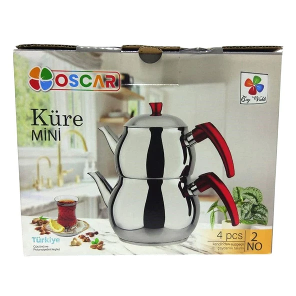Yonca Oscar Küre Mini Boy Çelik Çaydanlık Kırmızı - 4
