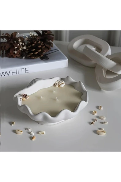 DEKOPOR Coastal Breeze | Deniz Kabuklu Dalga Formlu TAŞ TOZU Mum