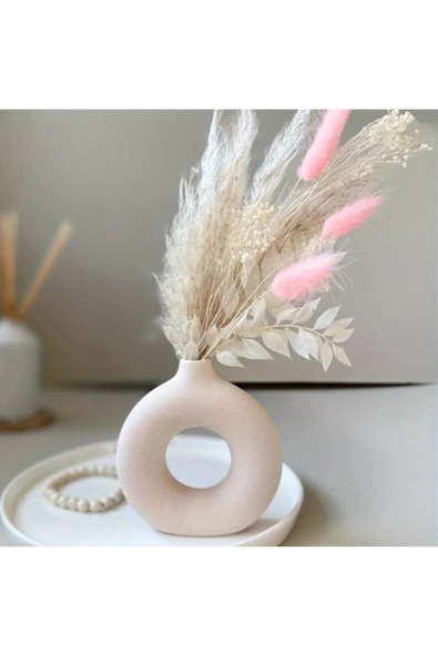 DEKOPOR Roa Loop El Yapımı Taş Tozu Dekoratif Vazo/ İskandinav Minimal Stil - 2