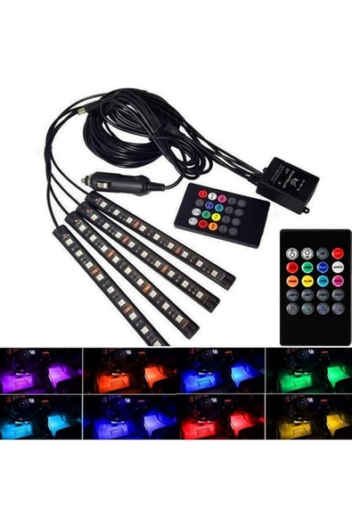 Araç Içi Aydınlatma Sorelis Kumandalı Müziğe Duyarlı 12 Led Ayak Altı Led - 7 Renk Rgb Pro - 1