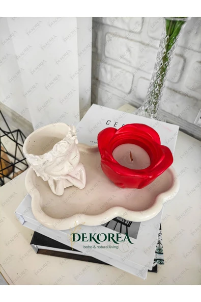 DEKOPOR “RoseCherub” Dekoratif Melek & Gül Serisi – Şık Sunum Tepsisi ile Sofistike Dokunuş - 5