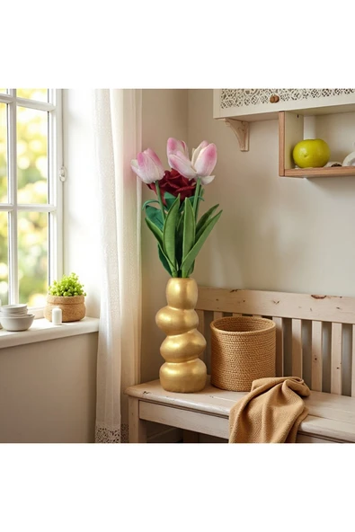 DEKOPOR Zen Seramik Dekoratif Vazo Gold