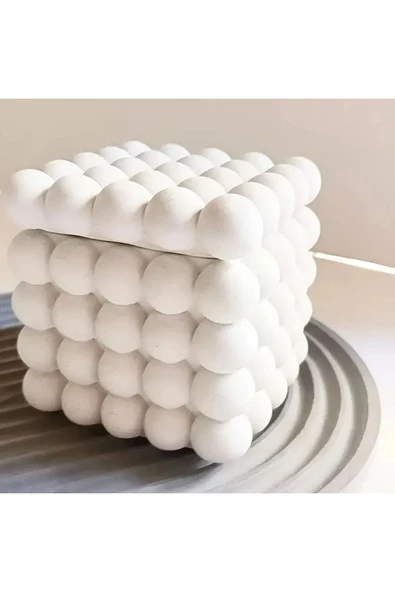 DEKOPOR Bubble Kare Beton Saksı & Kalemlik - Modern Minimalist Dekoratif Organizer - 6
