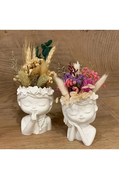 DEKOPOR DreamSoul Serisi Dekoratif Kız Figürlü Saksı – Kurutulmuş Çiçekli El Yapımı Biblo - 4