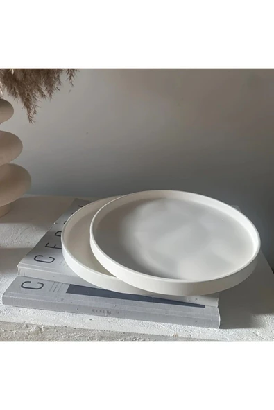 DEKOPOR Modern Minimal Yuvarlak Sunum Tepsisi - 25 cm | Mat Beyaz - 3