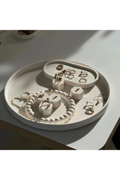 DEKOPOR Modern Minimal Yuvarlak Sunum Tepsisi - 25 cm | Mat Beyaz - 4