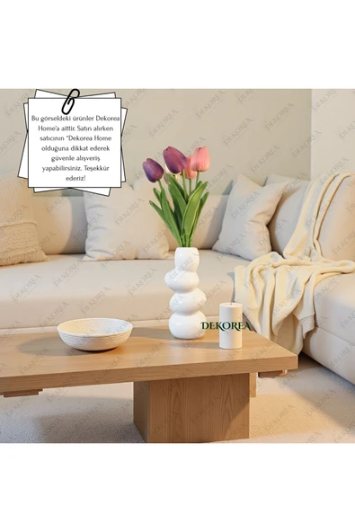 DEKOPOR Zen Taşı Dekoratif Vazo Beyaz - 6