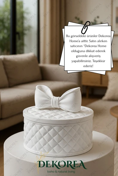 DEKOPOR Luxe Bow Yuvarlak Kapaklı Dekoratif Saklama Kutusu – Şık Organizer & Hediye Kutusu