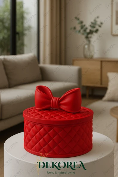 DEKOPOR Luxe Bow Yuvarlak Kapaklı Dekoratif Saklama Kutusu – Şık Organizer & Hediye Kutusu - 3