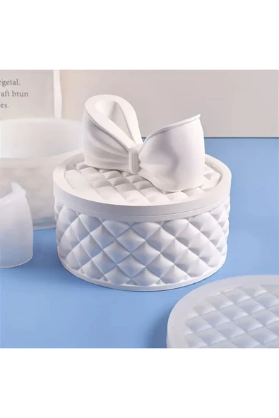 DEKOPOR Luxe Bow Yuvarlak Kapaklı Dekoratif Saklama Kutusu – Şık Organizer & Hediye Kutusu - 3