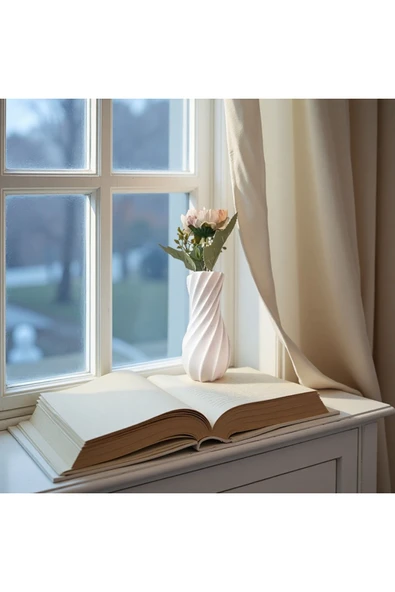 DEKOPOR Dekoratif Spiral Dokulu Vazo – Taş Tozu & Beton Karışımı, Modern Tasarım - 6