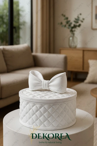 DEKOPOR Luxe Bow Yuvarlak Kapaklı Dekoratif Saklama Kutusu – Şık Organizer & Hediye Kutusu - 2
