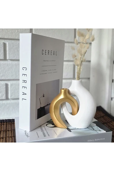 DEKOPOR "Eterna" Modern Dekoratif Taş tozu Vazo Seti Gold serisi - 4